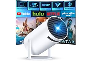 FEINODI 1080P Mini Smart Projector,Outdoor Portable Support WiFi and Bluetooth,180° Rotatable Short Throw Movie Projector wit