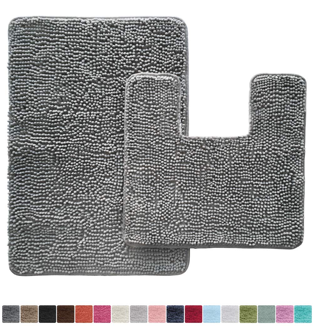 Gorilla Grip Original Shaggy Chenille 2 Piece Bath Rug Set, 19x19