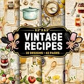Vintage Recipes Scrapbook Paper: 10 Of Vintage Grandma Kitchen Recipe Themed Craft Papers 8.5" x 8.5" For Scrapbooking, Mixed Media, Origami, Wrapping ... Decoupage, DIY, Card Crafting, And More