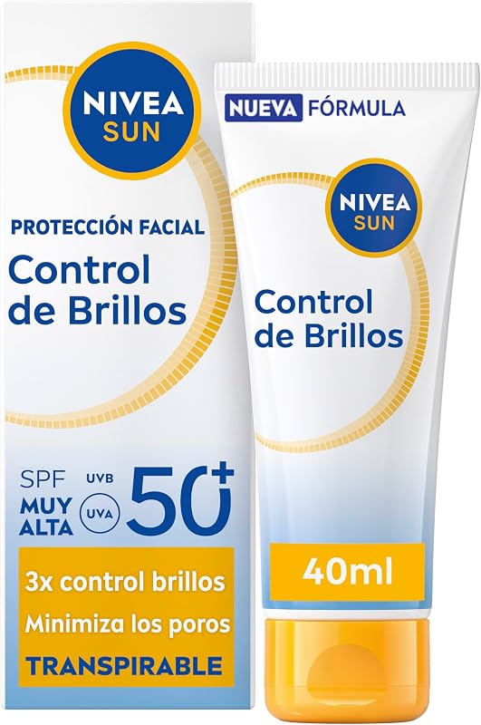 Nivea sun alta proteção solar uv shine control fp50 (50 ml), creme facial matificante com 0% de sensação pegajosa