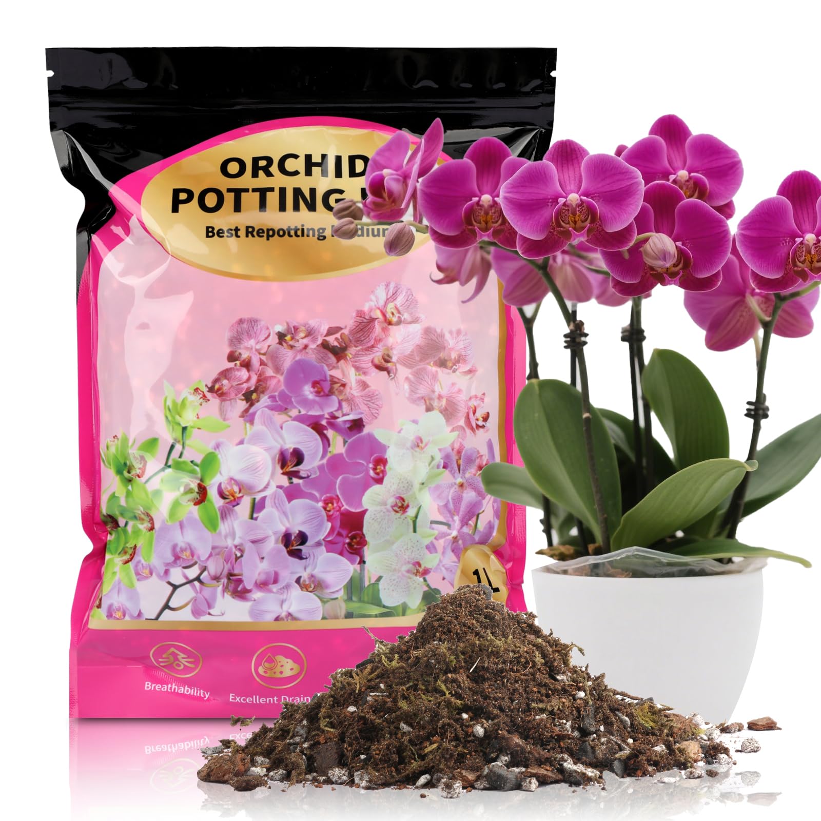 GOTVUGE Organic Orchid Potting Mix & Bark Blend - All Natural, Fast Draining Soil for Phalaenopsis, Dendrobium, Oncidium Plants (4L)