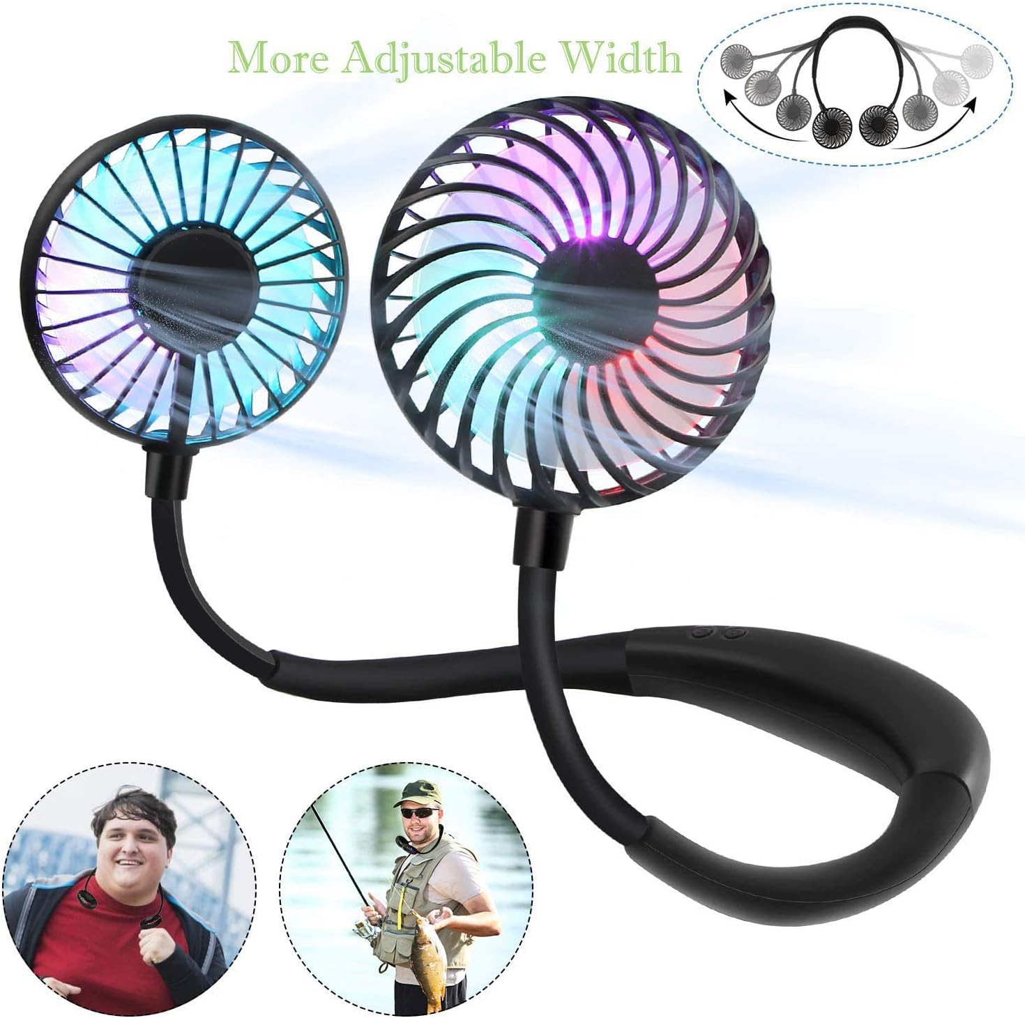 Neck Fan, Hands Free Personal Fan Hang Around Fans,Rechargeable 2000mah Wearable Fan for Sports, Outdoors, Office-Black