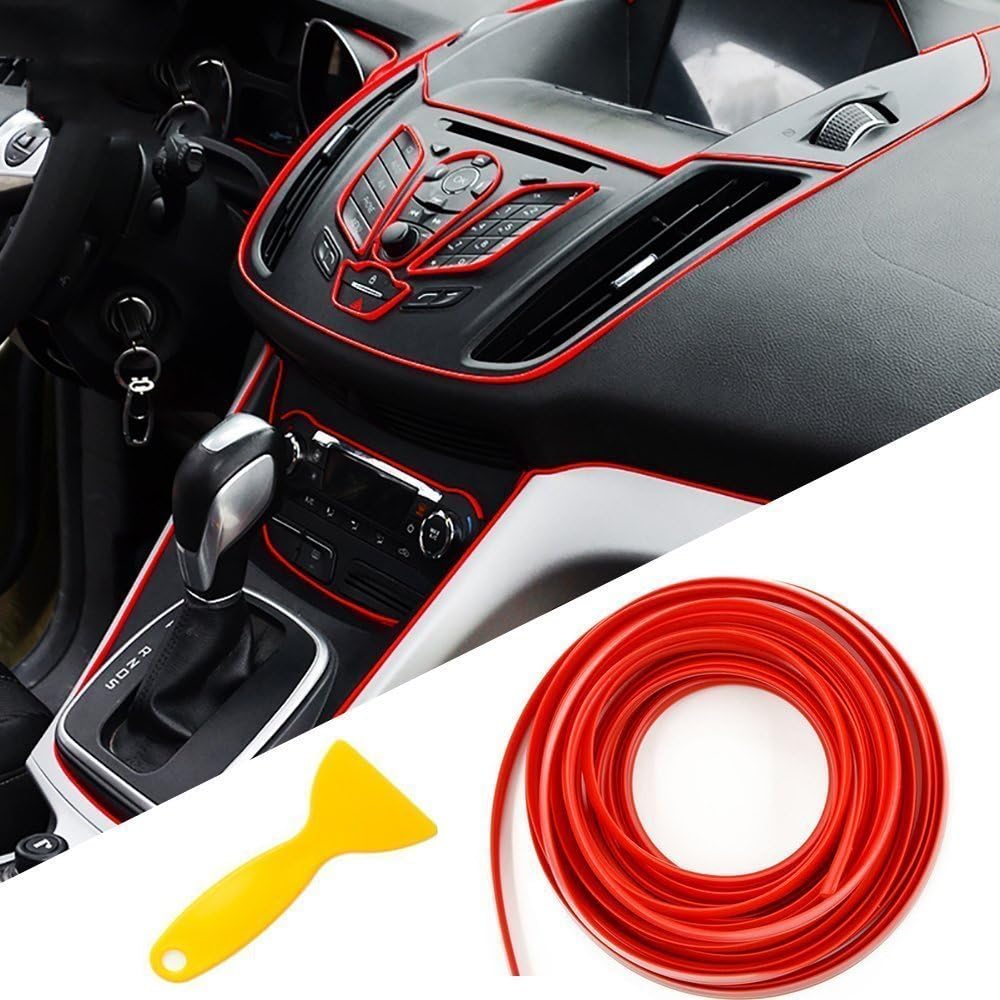 Decorative Moulding Trim Strip Line - SEAMETAL 16.4ft 3D DIY Automobile Car Motor Interior Exterior Red Stripes,Flexible PVC Gap Filler,Stylish Door Bumper Guard Strips,Keep Dirt out of Crevices