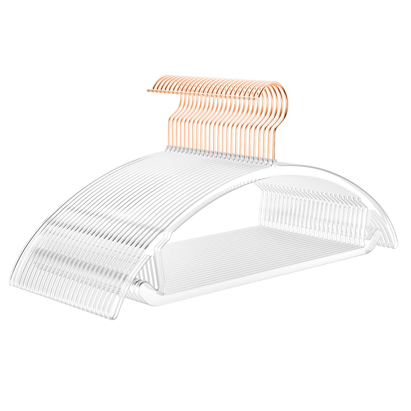 MIZGI Premium Clear Hangers (Pack of 50) Heavyduty-Acrylic No Shoulder Bump Suit Hangers - Space Saving Clothes Hangers,Rounded Hanger for Coat,Sweater,Jackets,Pants Image