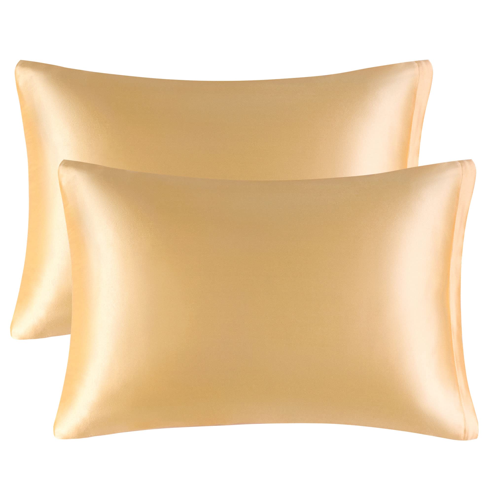 PiccoCasa Satin Pillow Cases 2 Pack, Satin Silk Pillowcase for Hair and Skin with Zipper Closure Soft Pillow Cases Cover Set Champagne 50 x 75cm