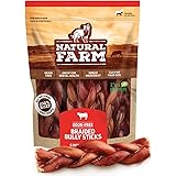 Natural Farm Made and Packaged Braided Bully Sticks: Odor-Free, 6” Long, 100% Beef - Grain-Free, Low Fat & Fully Digestible D