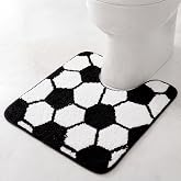 Duraaamo Soccer U Shaped Toilet Rug 20x20 Inch Non Slip Bathroom Mat | Soft Microfiber for Toilet Base Contour Fit, Anti-slip Backing for Sports Theme Decor, Soccer Bathroom Accessory