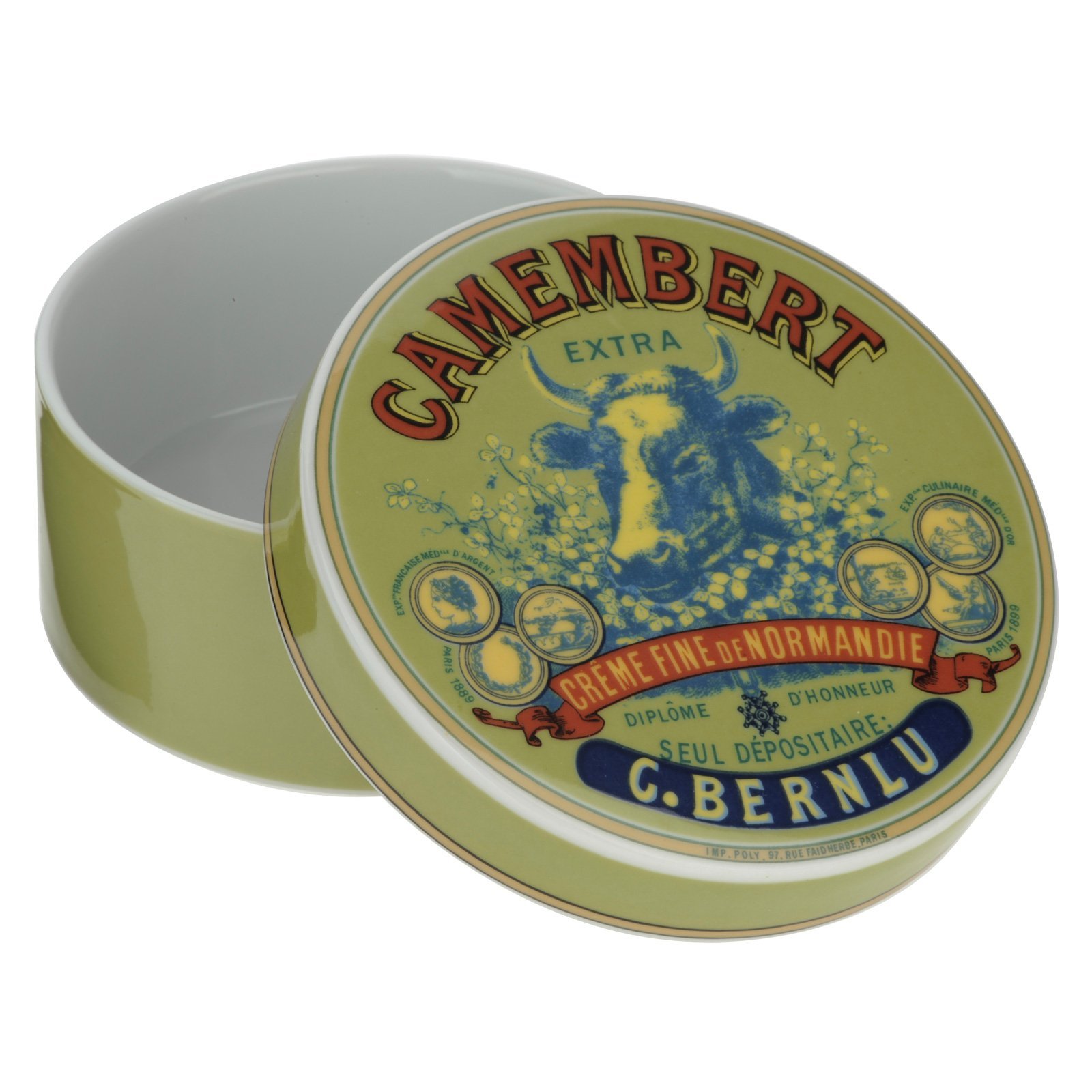 BIA Cow's Head Camembert Baker and Cover, Green/Blue and Red