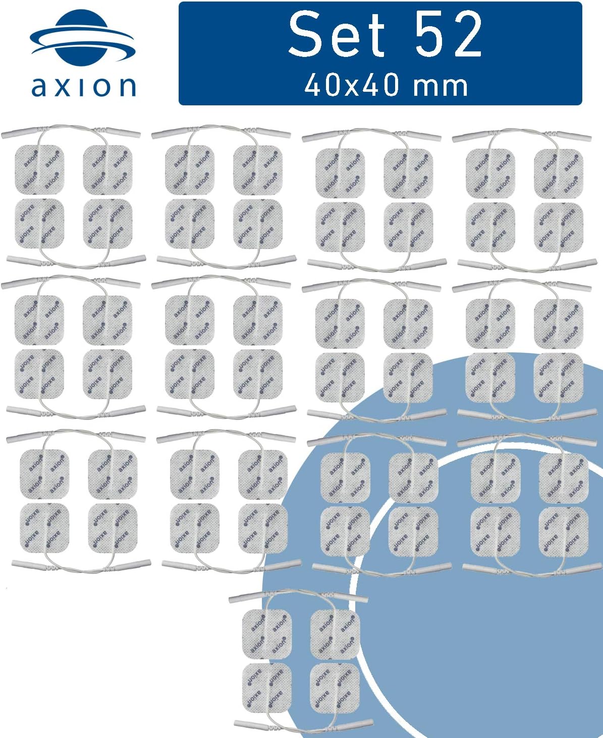 Axion Pack of 52 Electrodes. Self-Adhesive Pads 4x4cm for TENS EMS Units with 2mm Connection. Pads for Pain Treatment Muscle Growth - Image 3