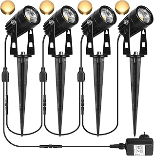 Gartenbeleuchtung SanGlory 4er Set Gartenleuchte mit Erdspieß, 3W LED Gartenstrahler mit Stecker, IP65 Wasserdicht Gartenleuchten mit Kabel, 1440 Lumen Wegbeleuchtung Gartenlampe Warmweiß für Außen