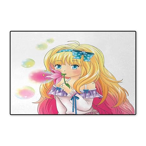 Amazon Com Anime Door Mats Cute Manga Girl Blowing Bubbles From A