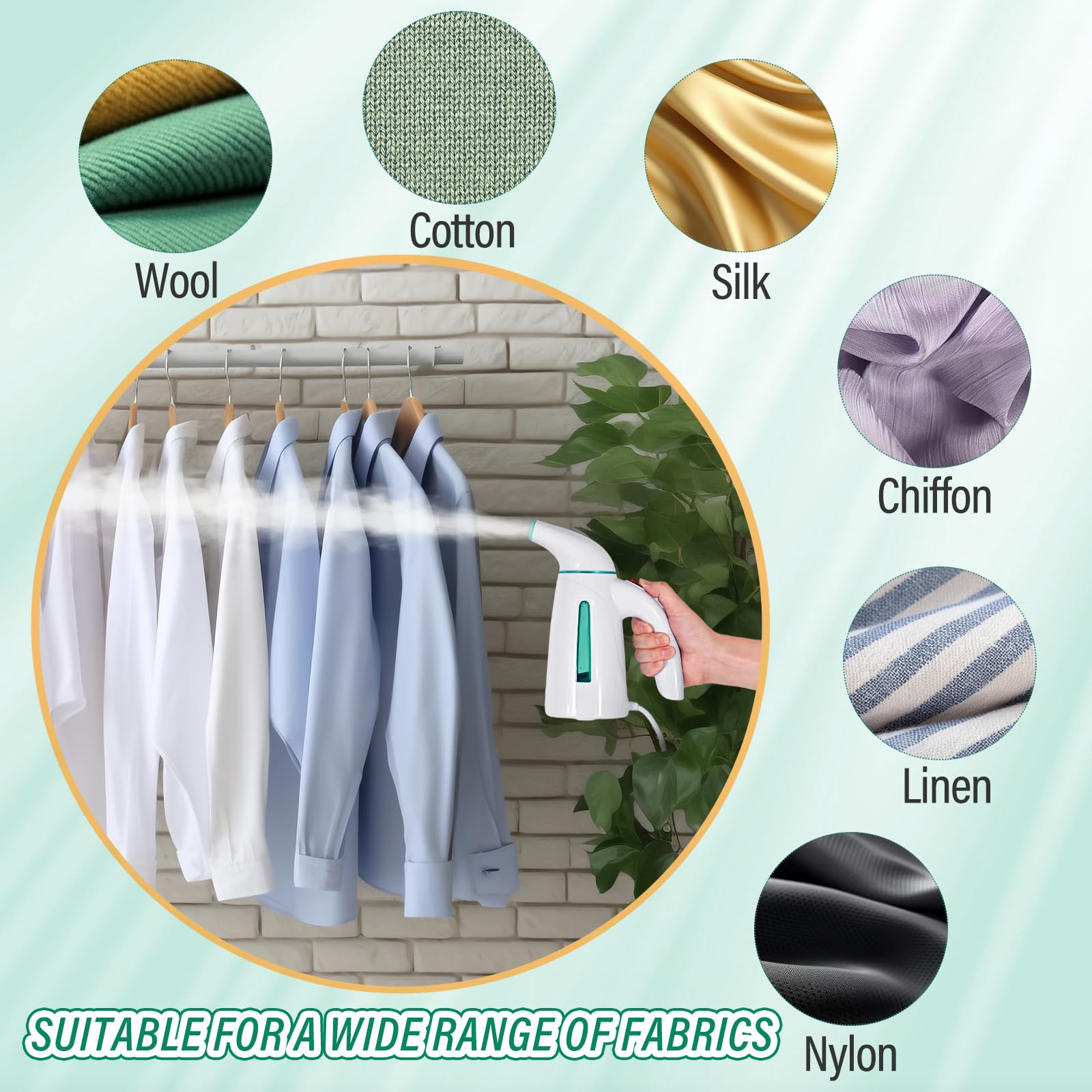 OGHom Steamer for Clothes,Portable Handheld Travel Steamer,240ml Large Capacity,700W,30 Second Fast Heat Up Garment Steamer (Turquoise)