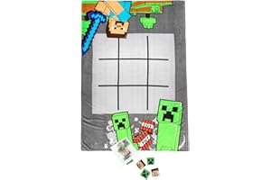 MOJANG Minecraft Tic Tac Toe Game Blanket - 3 Piece Set Includes Plush Blanket, 10 Pieces, & Storage Bag (Official Minecraft Product)