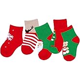 choyaxo 5 Pairs Kids Christmas Socks Cute Holiday Socks for Toddlers