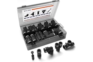CNZG PNEU 25pcs 3/8" Push to Connect Fittings, 3/8 inch OD Dot Air Line Fittings Pneumatic Air Hose Tubing Quick Connects Kit (Tee, Straights, Elbow, Splitters,Plugs)