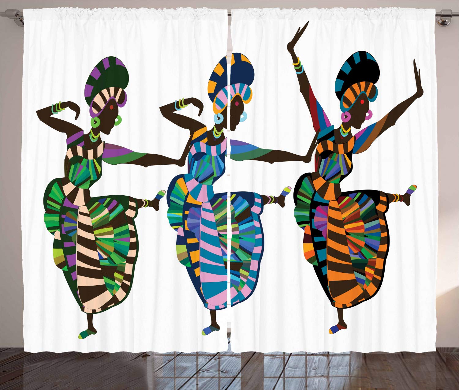 ABAKUHAUS African Curtains, Dance Performed by Women in Traditional Dresses, Living Room Bedroom Window Drapes 2 Panel Set, 280 x 175 cm, Chocolate Multicolored