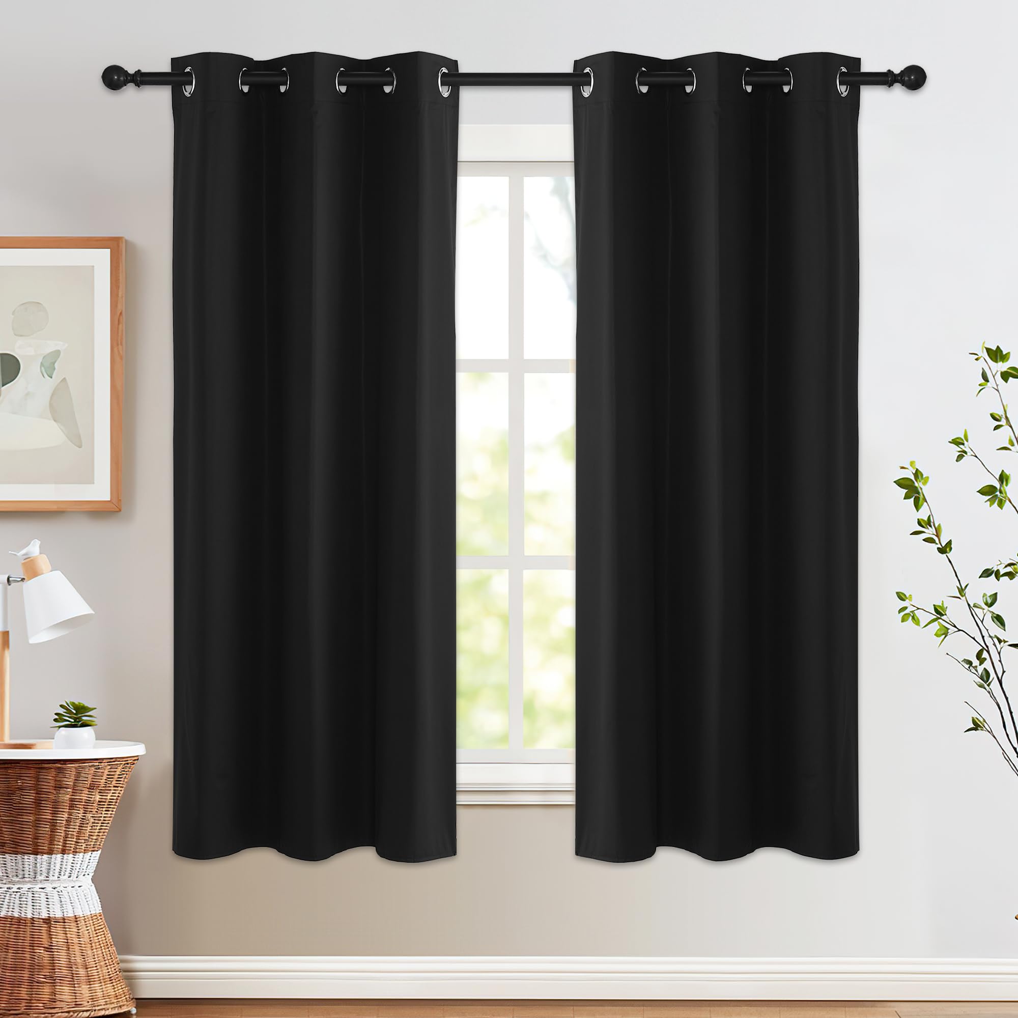 Photo 1 of 100% Blackout Curtains 42 x 63 Inches Long Thermal Insulated Black Curtains for Living Room Bedroom, Lightweight Blackout Shade for Window Cover, Set of 2 Panels, Black