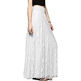 CHARTOU Womens Elegant Floral Lace Elastic High Waist Pleated Maxi Long Beach Skirts