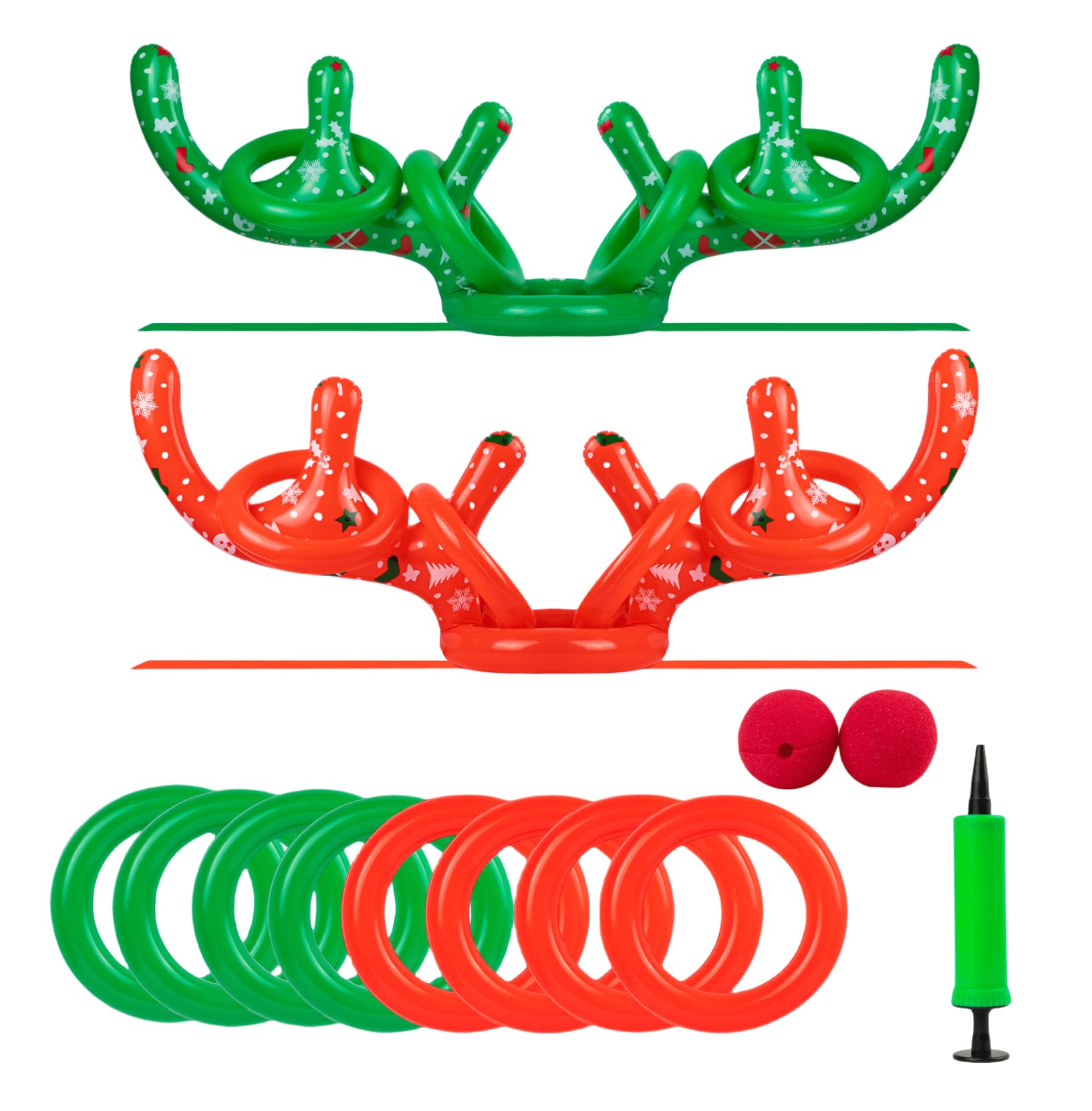 WOFEU Christmas Party Toss Game Inflatable Reindeer Antler Hat with Rings for Kids Adults Family Xmas Fun Games