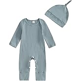 aporake Neutral Baby Clothes Newborn Girl Boy Coming Home From Hospital Outfit Cute Ribbed Knit One-Piece Romper Jumpsuit Hat