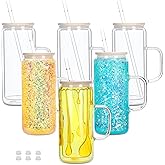 Maucircol 20 Oz Glass Snow Globe Tumbler with Handle, 6 Pack Pre-Drilled Double Wall Snowglobe Cup Coffee Mug for DIY Glitter Snow Globe, Outside 20 Oz Inside 16 Oz