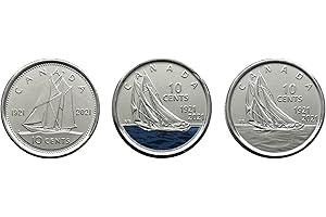 Canadian Coin 2021 Dime 100th Anniversary of Bluenose Commemorative Set of 3 Coins