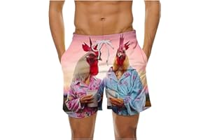 2025 Novelty Funny Graphic Shorts for Men Beach Holiday Chicken Surf Boardshorts Quick-Dry Swim Truncks with Pockets