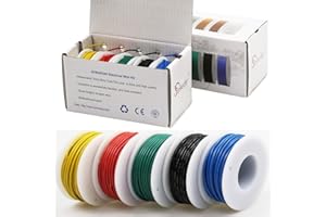 STRIVEDAY FEP Teflon High Temperature Wire of 26awg with Red Blue Green Yellow Black Colors in Box Magnet Wire. Each Color 10m