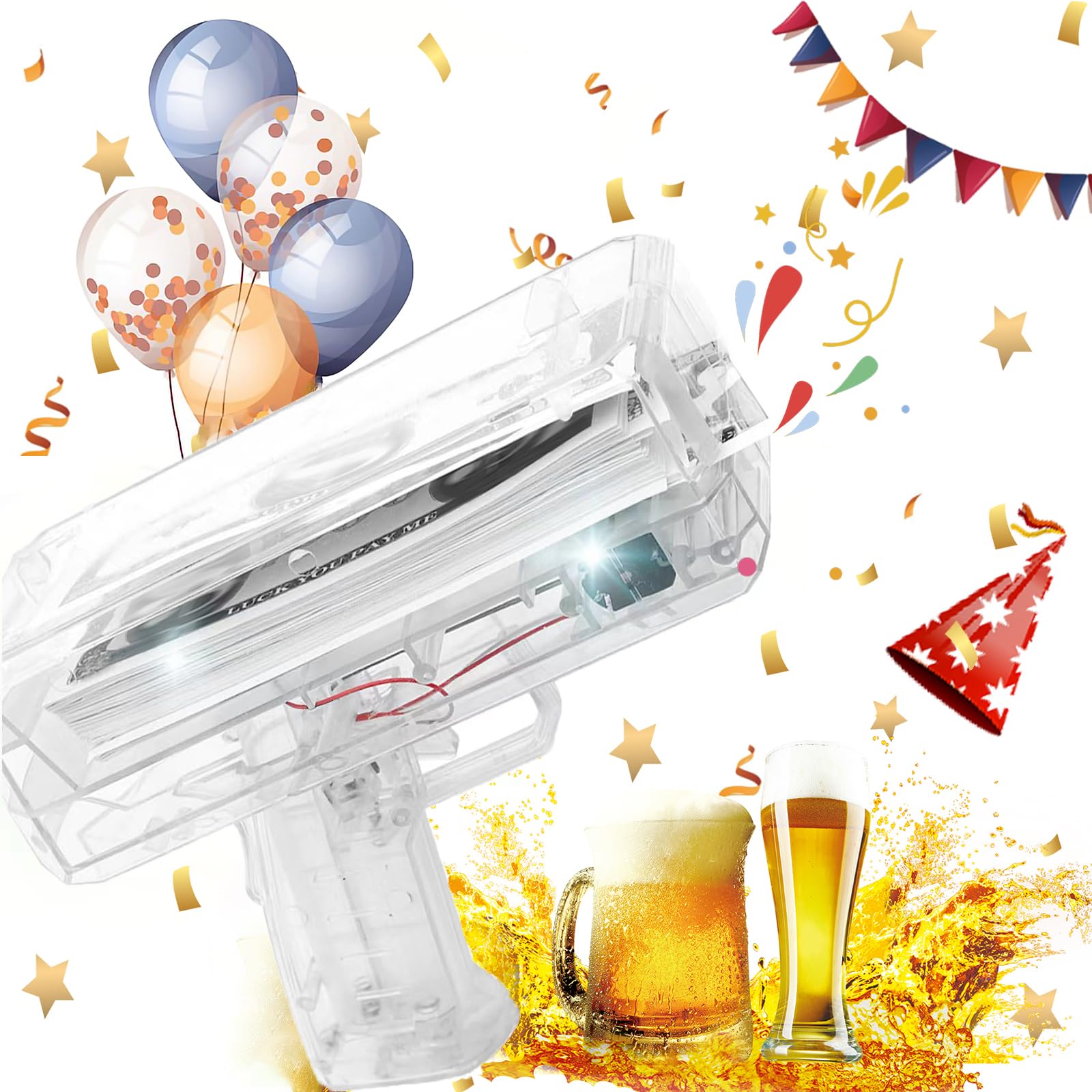 Photo 1 of Money (Transparent), Dollar Gun,Make It Rain Money Spray Gun for Birthday Wedding Party, Night Club with 100 PCS