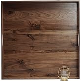 MAGIGO 24 x 24 Inches Extra Large Square Black Walnut Wood Ottoman Tray with Handles, Serve Tea, Coffee or Breakfast in Bed, Classic Wooden Decorative Serving Tray