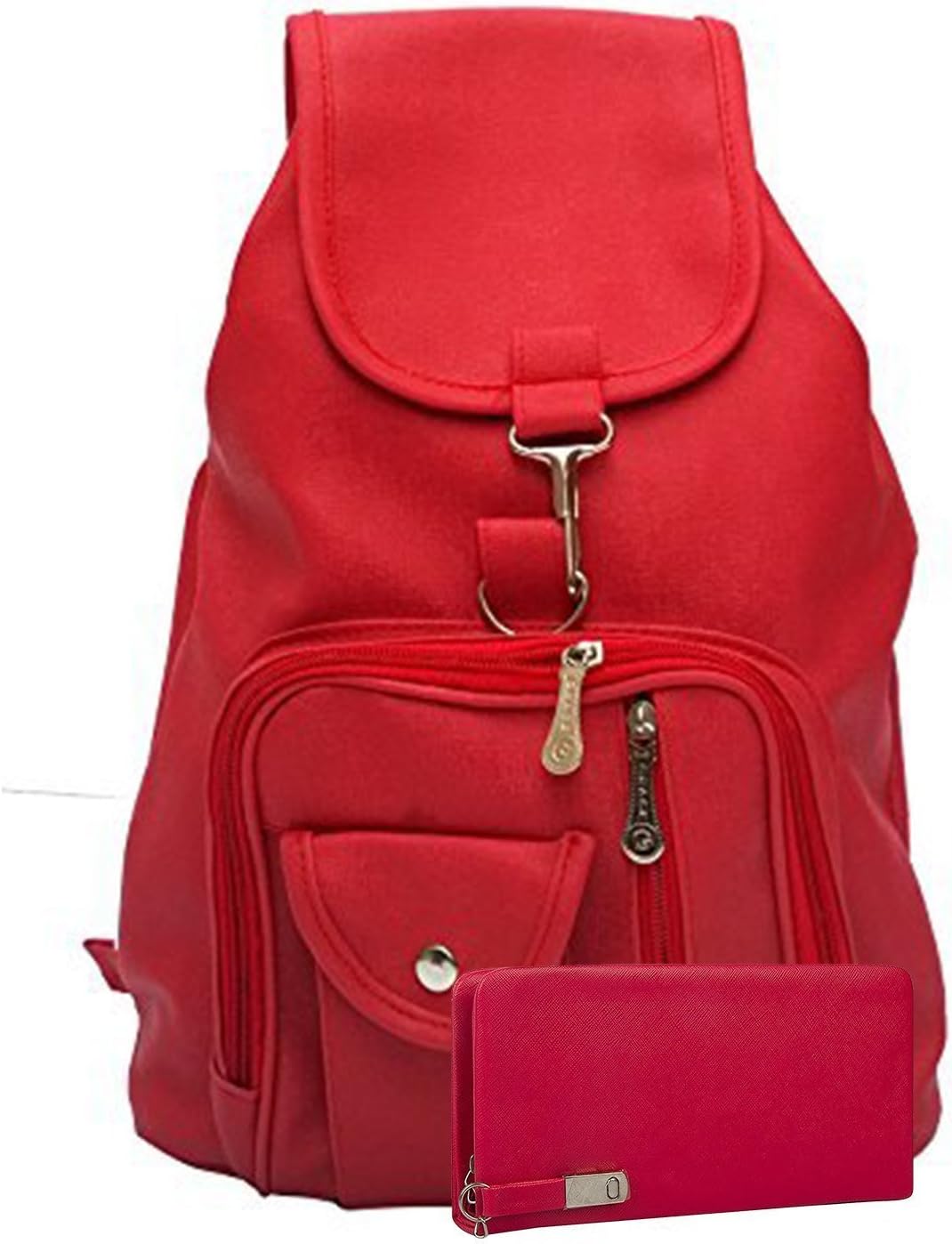Redlicchi Women's PU Backpack and Clutch Combo (Red)
