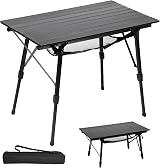 Portal Folding Camping Table 90x53cm Aluminium Rollup with Adjustable Legs