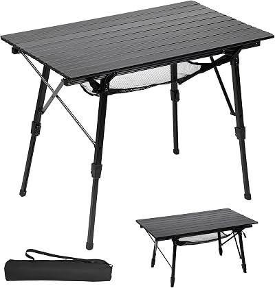 Portal Folding Camping Table 90x53cm Aluminium Rollup with Adjustable Legs