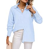 Feiersi Women's Button Down Shirts Long Sleeve Smocked Cuffed Striped Work Blouses Tops with Pocket Shirred