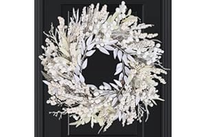 BINFEN 20" Christmas Wreaths for Front Door, White Berries Leaves Winter Xmas Wreath Outdoor Holiday Decoration, Door Reef for Farmhouse Front Porch Wall Window