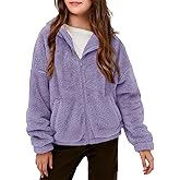 CharmWM Girls Fuzzy Outerwear Jacket Kids Soft Oversized Jackets Zip up Hoodie Warm Sweatshirt with Pockets 5-14 years