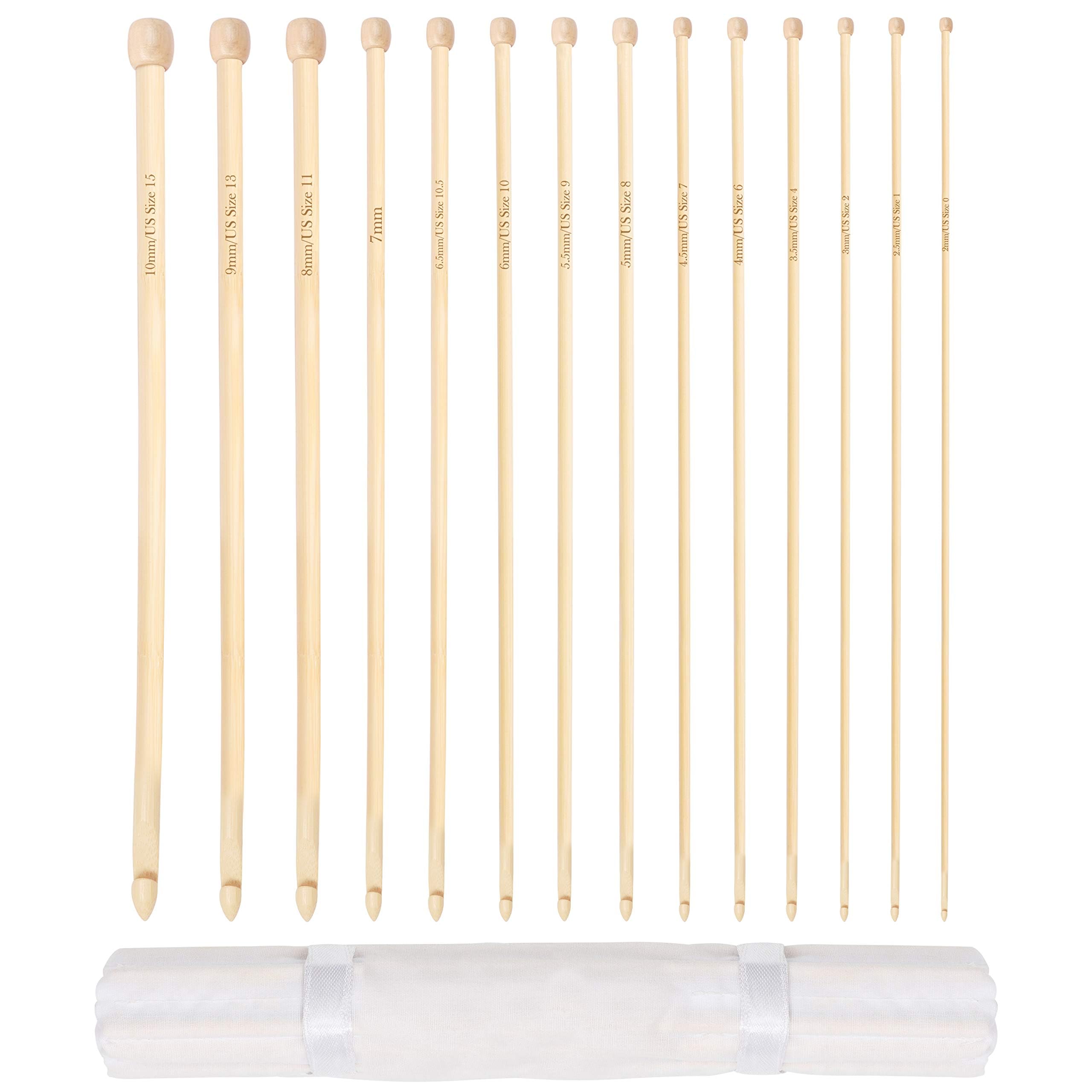 Curtzy 14 Sizes Bamboo Tunisian Afghan Crochet Hooks - Each Hook Measures 35cm/14 inches - Sizes 2mm to 10mm - Tunisia Hooks for Crocheting Projects - Beginners to Experts