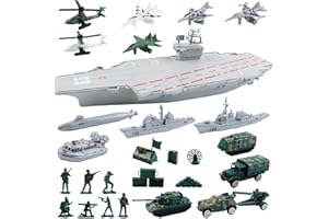 deAO Aircraft Carrier Toy with Scale Model Warplanes Warships Military Vehicles Battleship Helicopter Planes Trucks Tank Army Men Toys for Kids Boys Girls 18 Inches