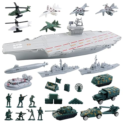 deAO Aircraft Carrier Toy with Scale Model Warplanes Warships Military  Vehicles Battleship Helicopter Planes Trucks Tank Army Men Toys for Kids  Boys