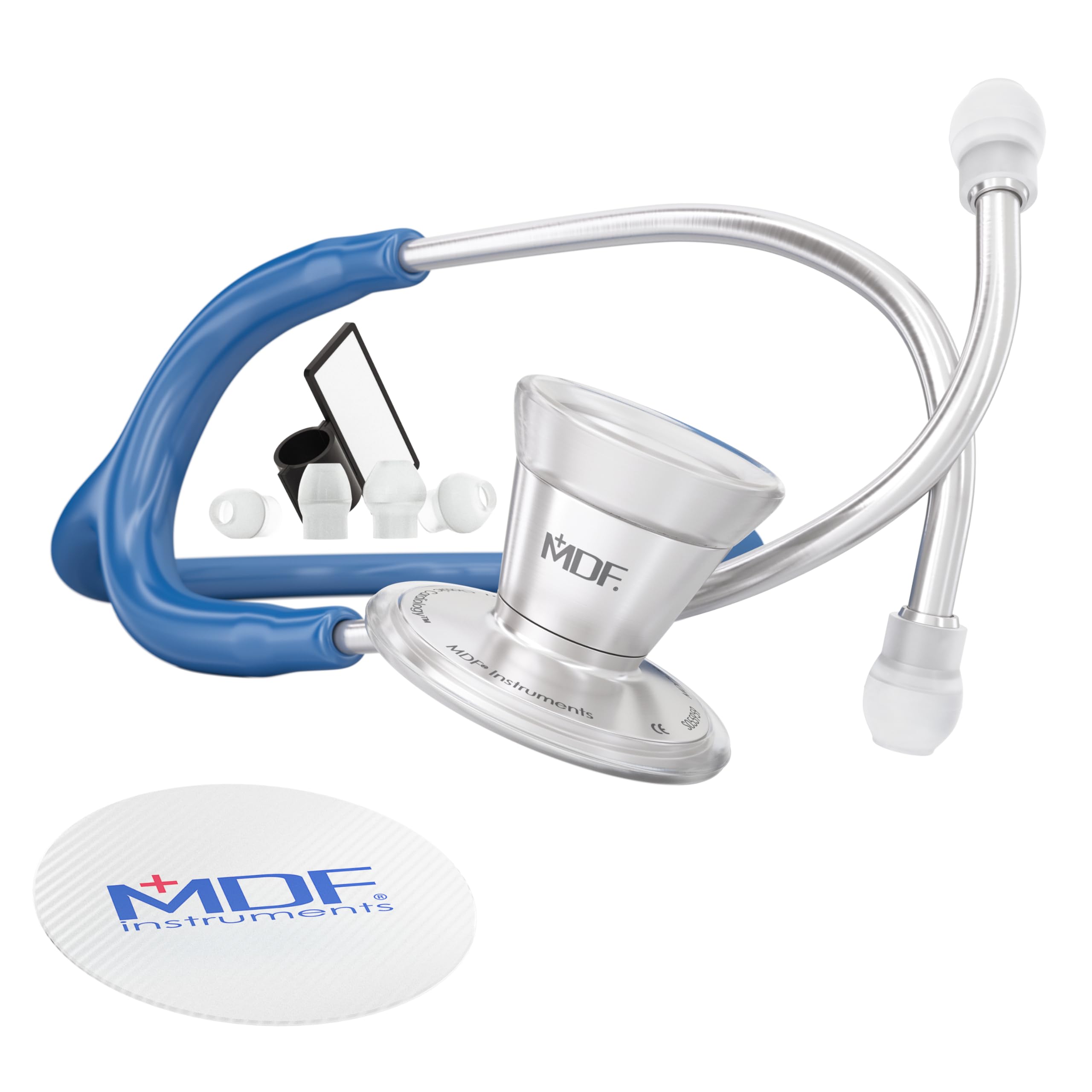 MDF ProCardial Cardiology Stethoscope, Stainless Steel, Adult, Dual Head, Free-Parts-for-Life, Royal Blue Tube, Silver Chestpiece-Headset, MDF79710