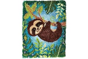Ylkgogo Latch Hook Rug Kits Printed Sloth Canvas DIY Rug Making Kits Home Decoration Needlework for Adults Kids 20.5" X 15"