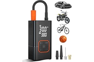 LAMFURART Tire Inflator Portable Air Compressor-150PSI Bike Pump, Portable Tire Inflator Cordless with Tire Pressure Gauge LED Lights, Air Pump for Car Tires, Bike, Motorcycle, Ball (Orange)