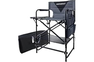 WKFAMOUT Tall Folding Directors Chair with Side Table 26.77" Seat Height Foldable Camping Chair Bar Stool for Makeup Artist Face Painting with Footrest and Storage Pocket Supports 350LBS