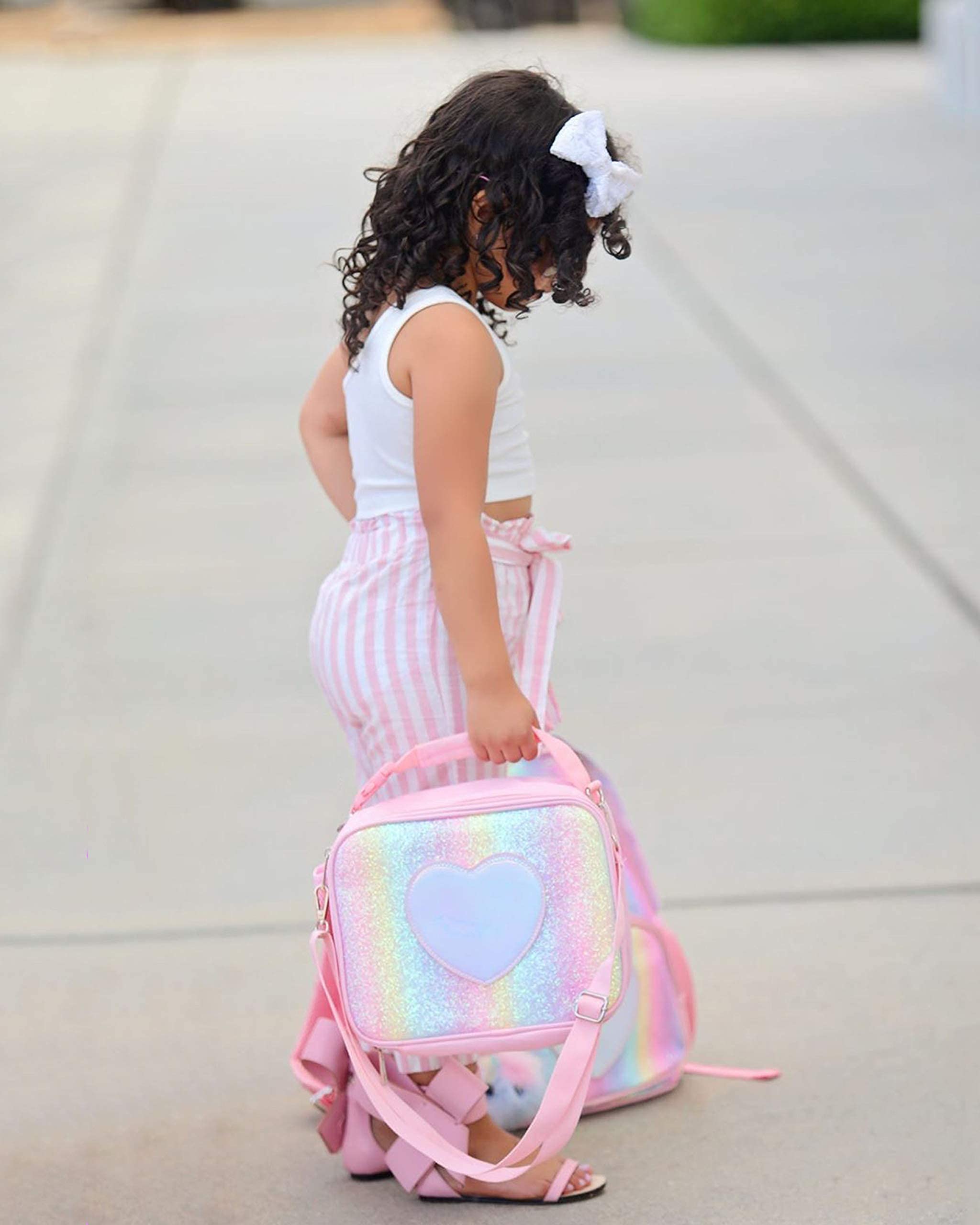 mibasies mibasies Girls Lunch Bag for Kids Insulated Lunch Box with Shoulder Strap and Bottle Holder, Glitter Rainbow
