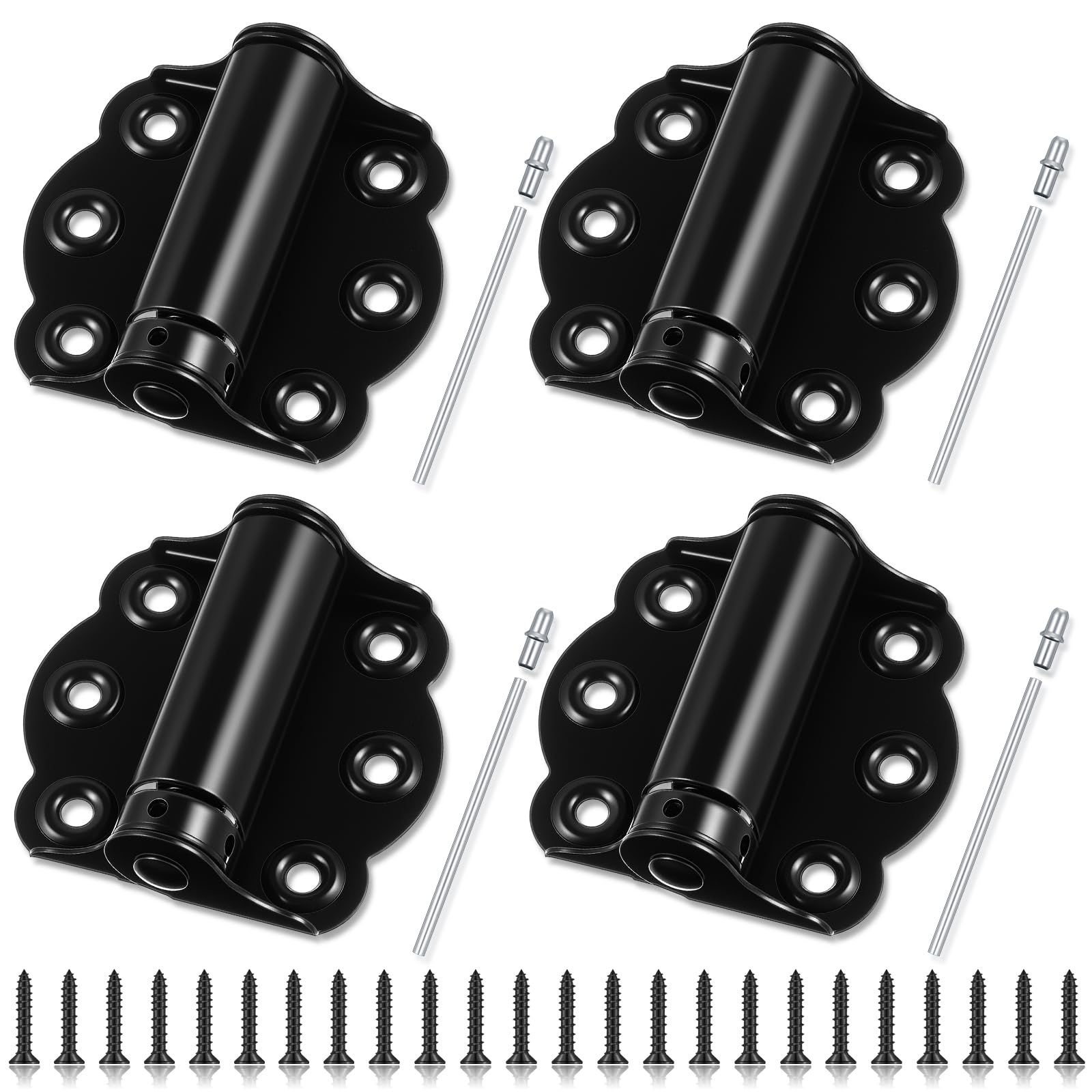 Photo 1 of Zonon 4 Pack Self Closing Screen Door Hinge 2 3/4" Adjustable Heavy Duty Steel Spring Loaded Hinges Closer for Screen Cabinet Garage Storm Left and Right Door(Black)