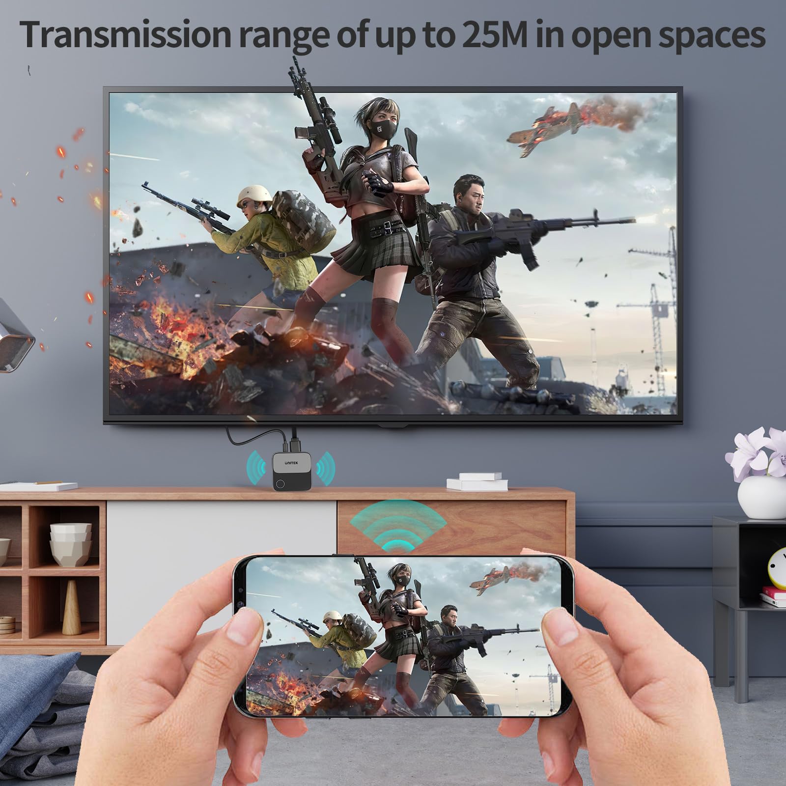 Unitek Wireless Hdmi Display Dongle Adapter - Screen Mirroring Receiver 2.4G/5G 4K TV Casting Device Screen Mirroring Adapter/Extender for Streaming Video to Monitor from Mac iOS Android Windows