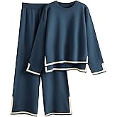 Tanming Women's 2 Piece Outfits Long Sleeve Knit Sweater Top Wide Leg Pants Lounge Sets Tracksuits