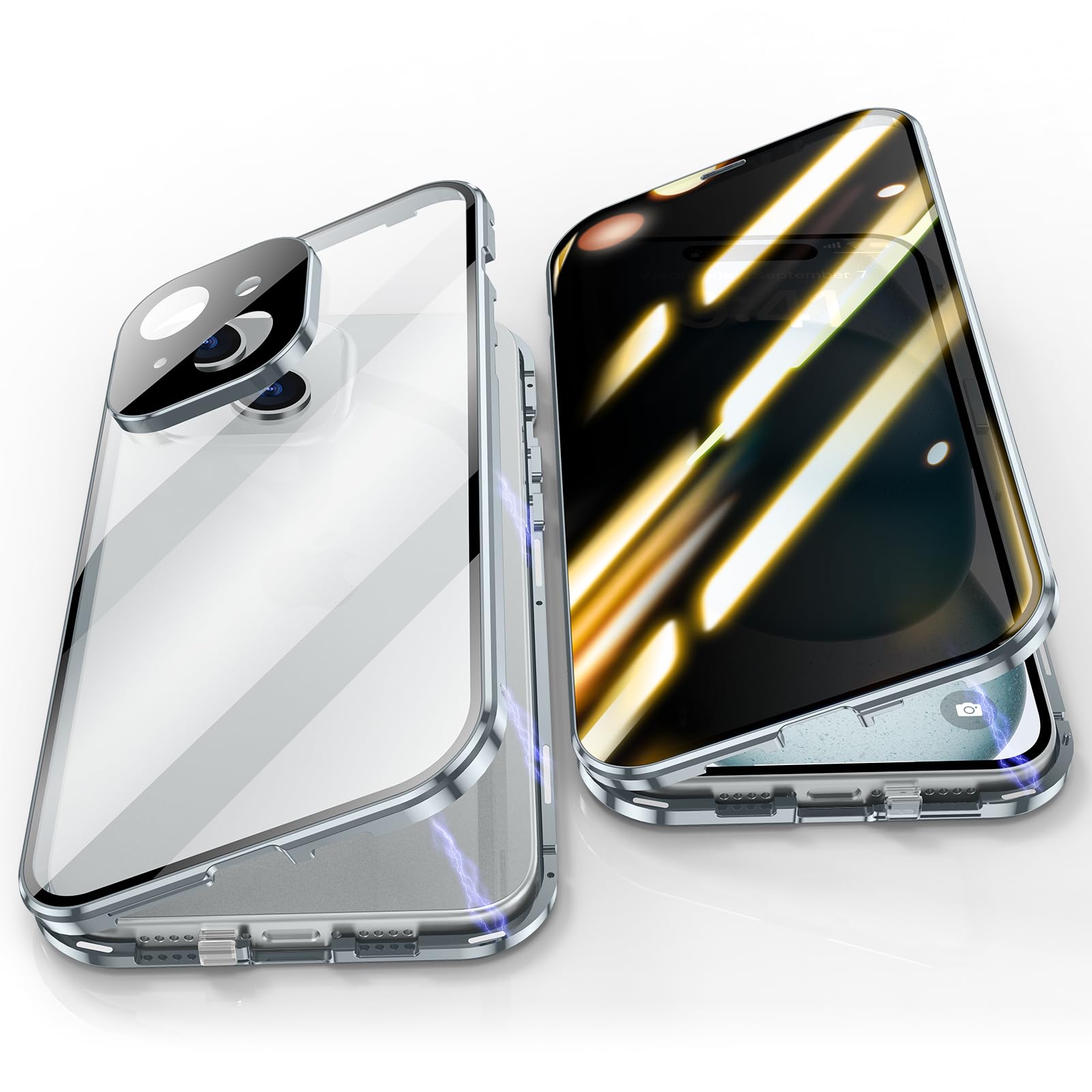 Jonwelsy Anti Peeping Case for iPhone 15 Plus (6.7"), 360 Degree Front and Back Privacy Tempered Glass Cover, Anti SPY Screen, Anti Peep Magnetic Adsorption Metal Bumper for iPhone 15+ (Blue) — image 1