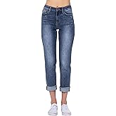 Judy Blue Women's High-Rise Bleach Splash Rolled-Cuff Boyfriend Jeans