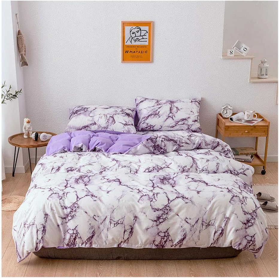 Longbao Marble Pattern Bedding Sets Duvet Cover Set 2/3Pcs Single Queen King Size